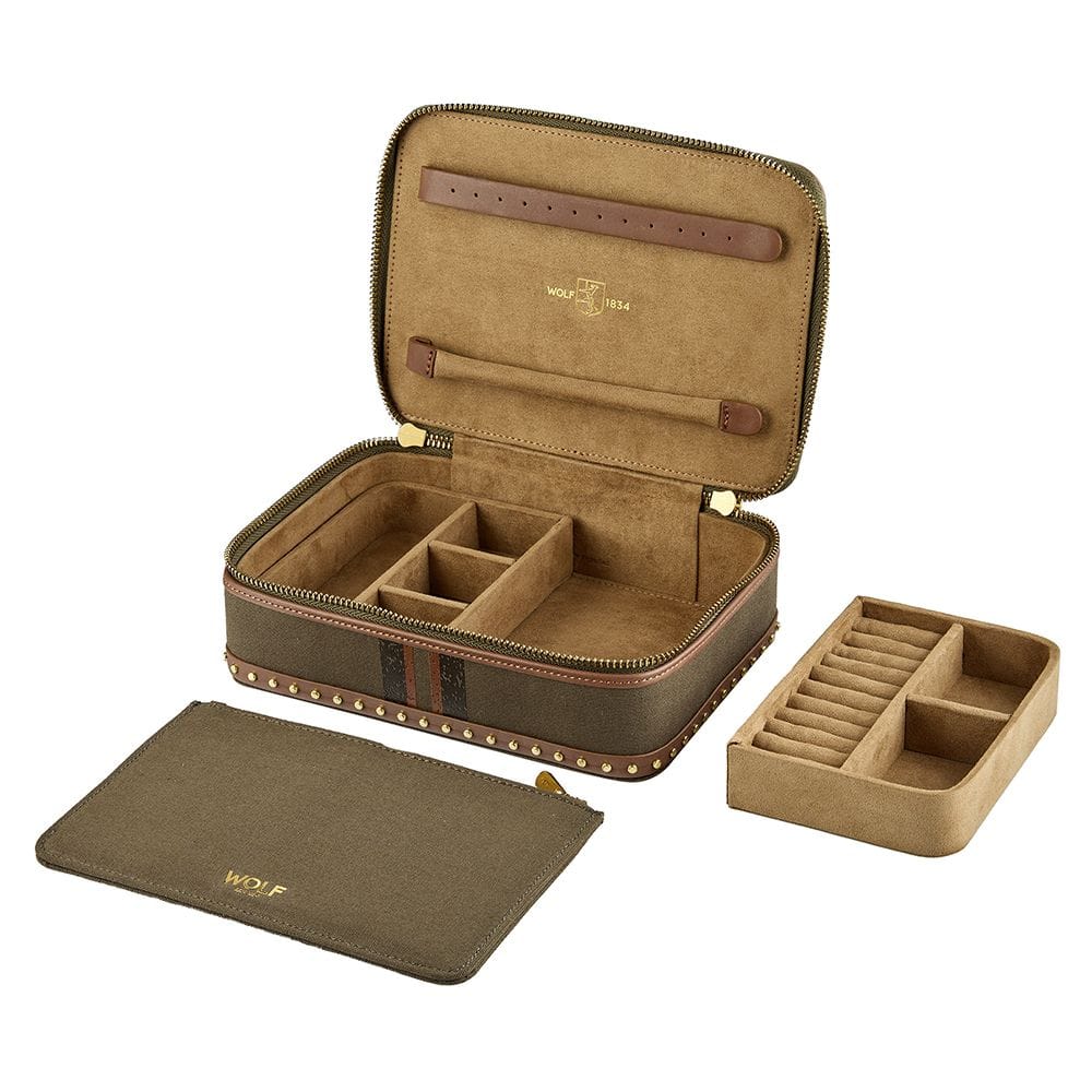 WOLF Ida Travel Zip Jewellery Case Khaki 190042