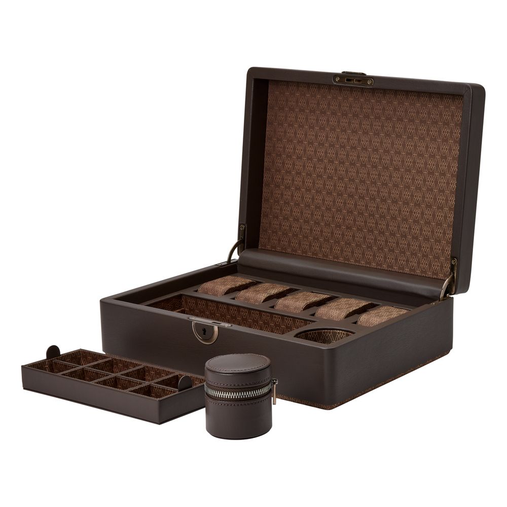 WOLF Earth 5 Piece Watch Box with Storage Coffee 190906