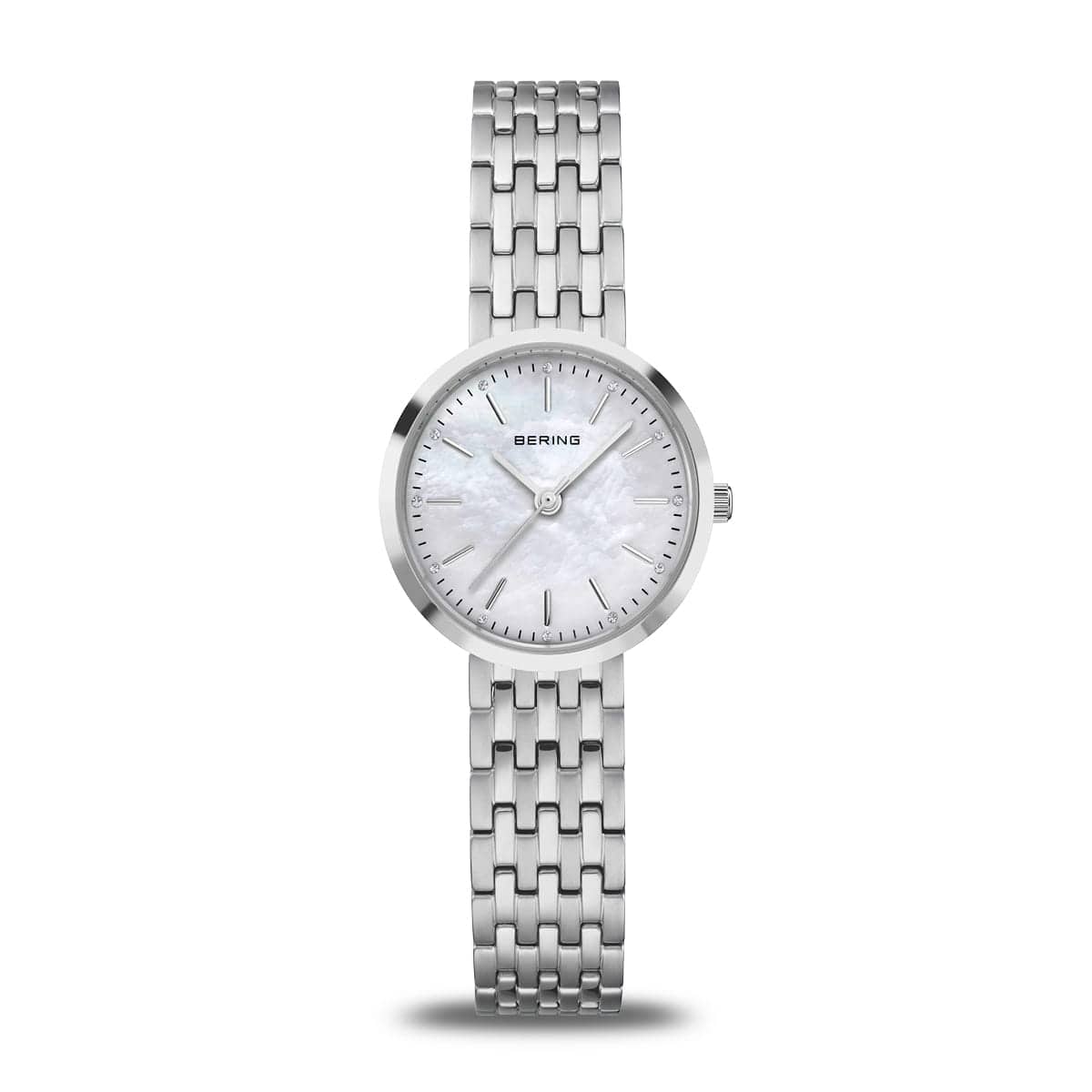 BERING Classic Polished Silver 26mm White Mother of Pearl Dial Women's Watch 19126-700
