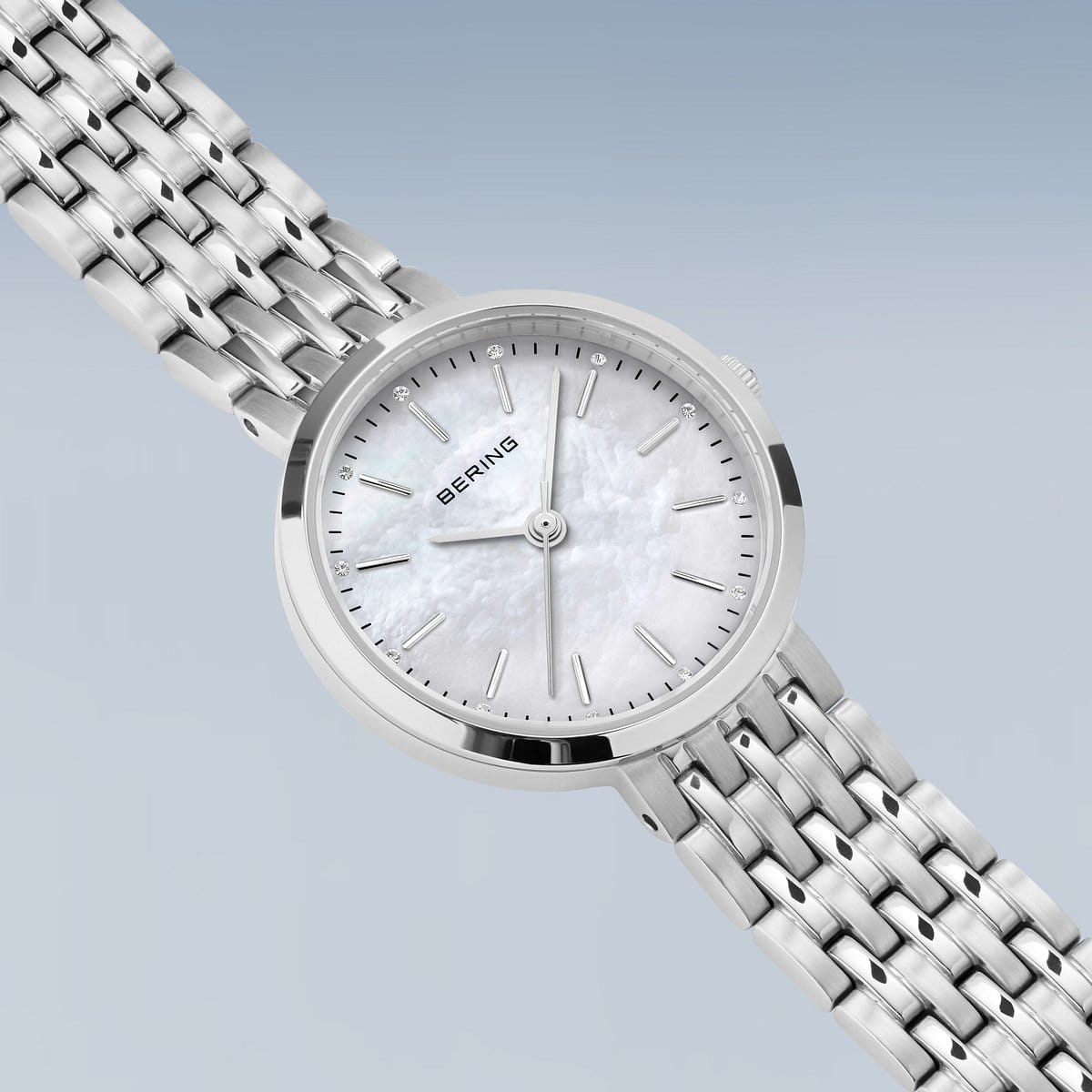 BERING Classic Polished Silver 26mm White Mother of Pearl Dial Women's Watch 19126-700