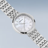 BERING Classic Polished Silver 26mm White Mother of Pearl Dial Women's Watch 19126-700