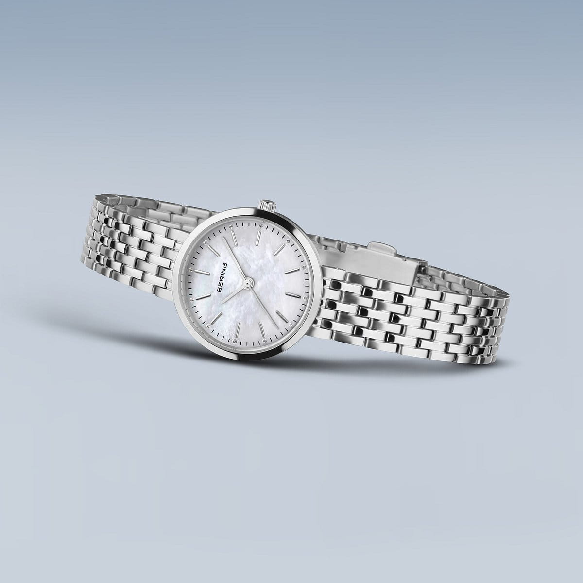 BERING Classic Polished Silver 26mm White Mother of Pearl Dial Women's Watch 19126-700