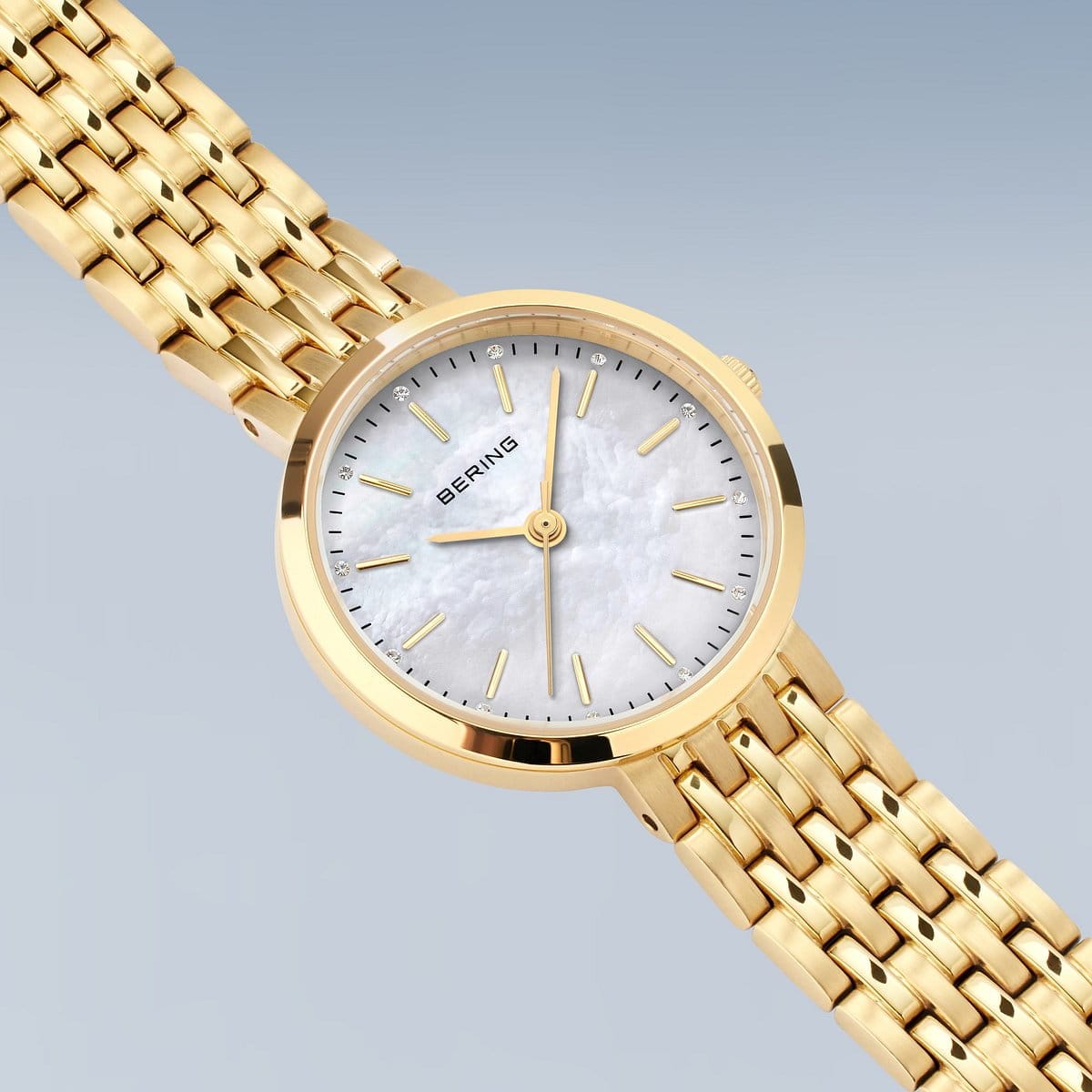 BERING Classic Polished Gold 26mm White Mother of Pearl Dial Women's Watch 19126-734