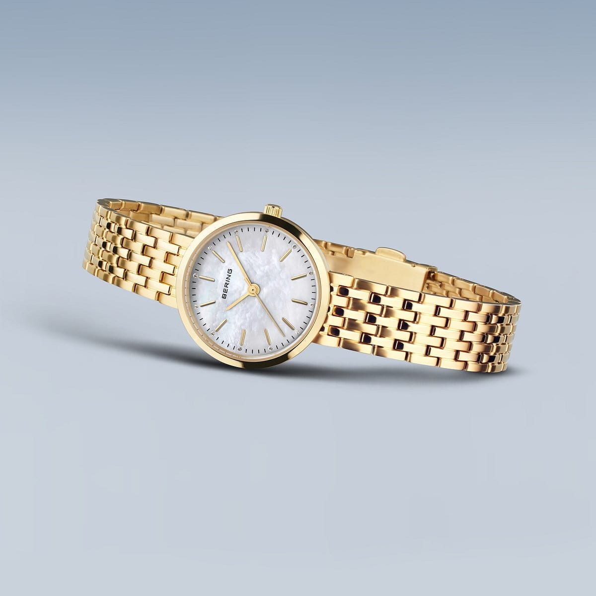BERING Classic Polished Gold 26mm White Mother of Pearl Dial Women's Watch 19126-734