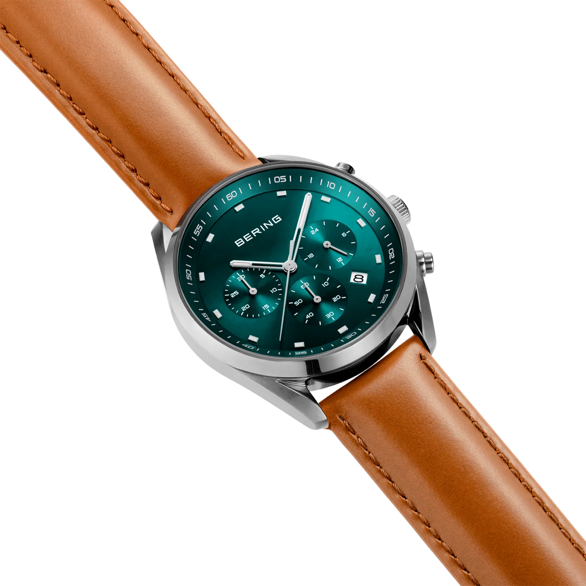 BERING Multifunction Leather Watch Green 40mm Green Dial Men's Watch 19240-508