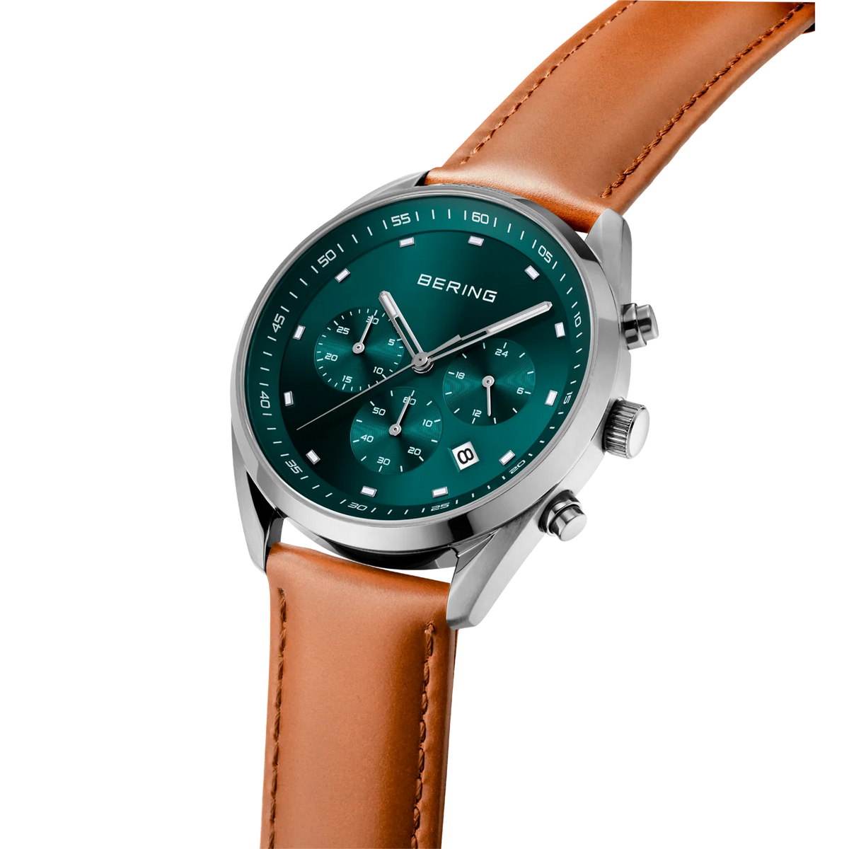 BERING Multifunction Leather Watch Green 40mm Green Dial Men's Watch 19240-508