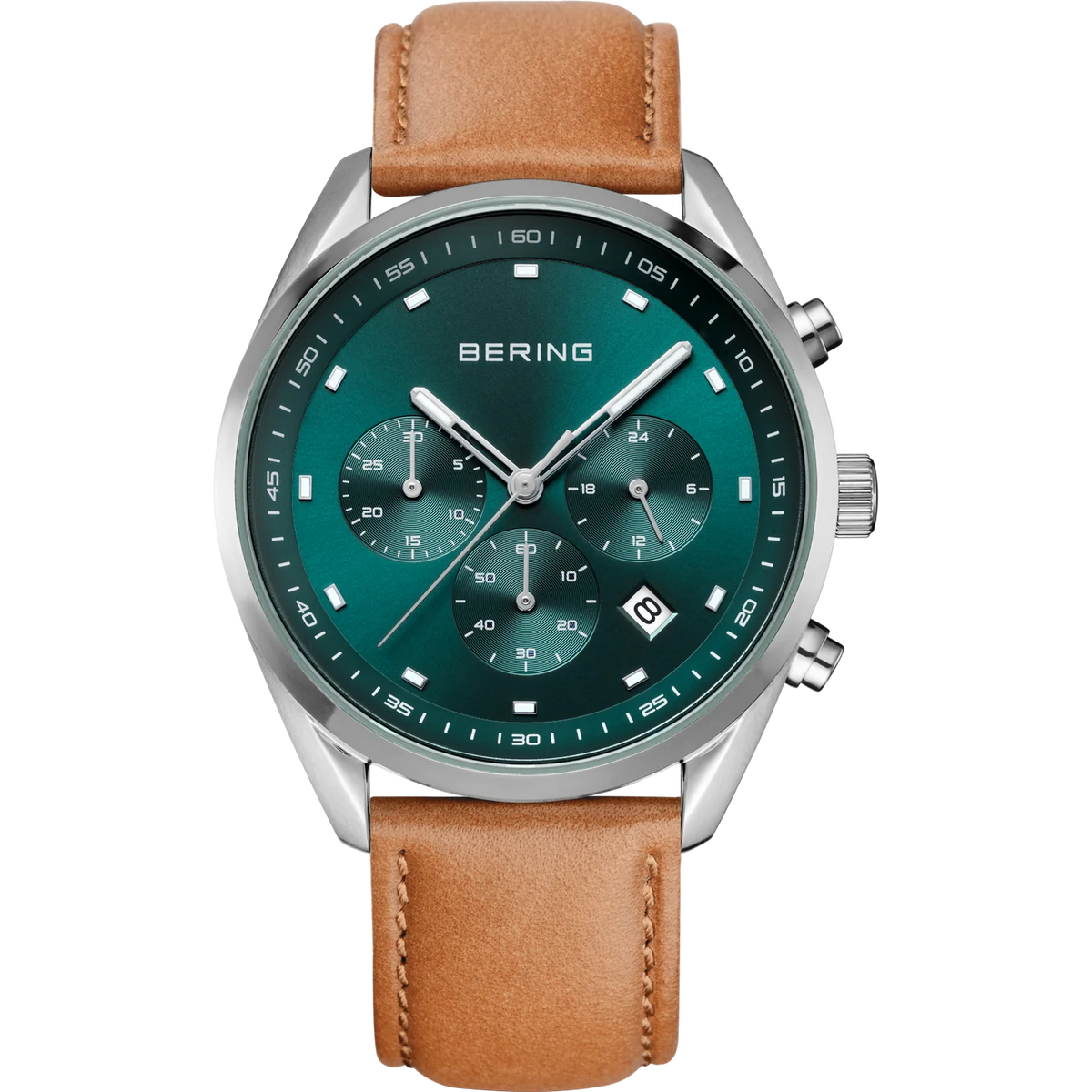 BERING Multifunction Leather Watch Green 40mm Green Dial Men's Watch 19240-508
