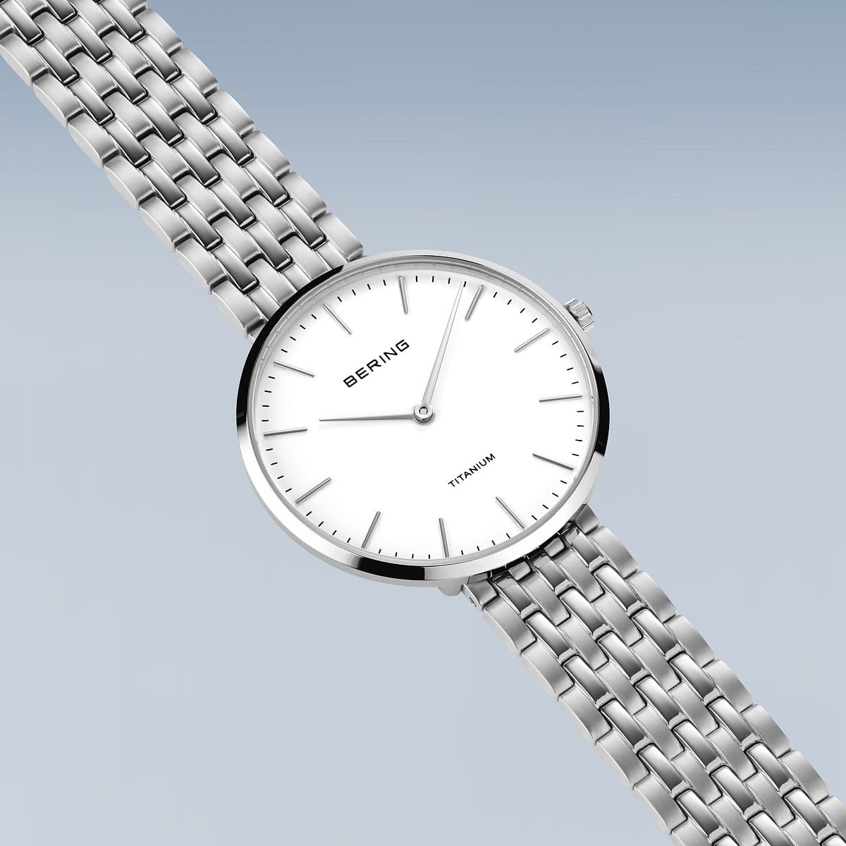 BERING Titanium Polished Silver 34mm White Dial Women's Watch 19334-004