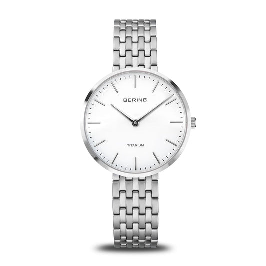 BERING Titanium Polished Silver 34mm White Dial Women's Watch 19334-004
