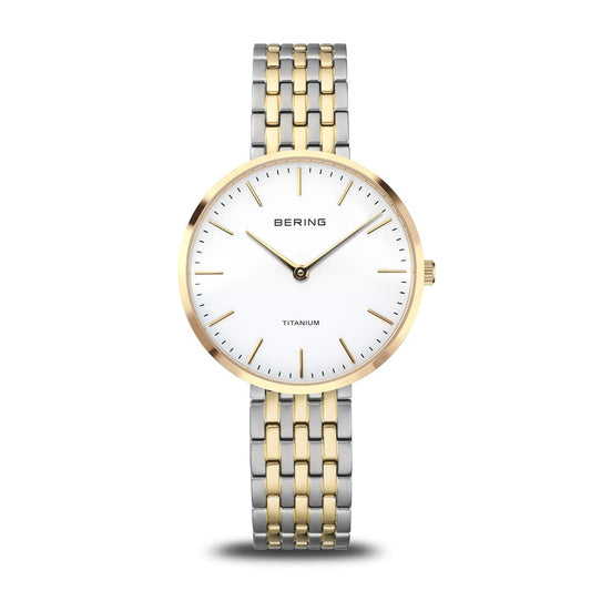 BERING Titanium Polished Gold 34mm White Dial Women's Watch 19334-010