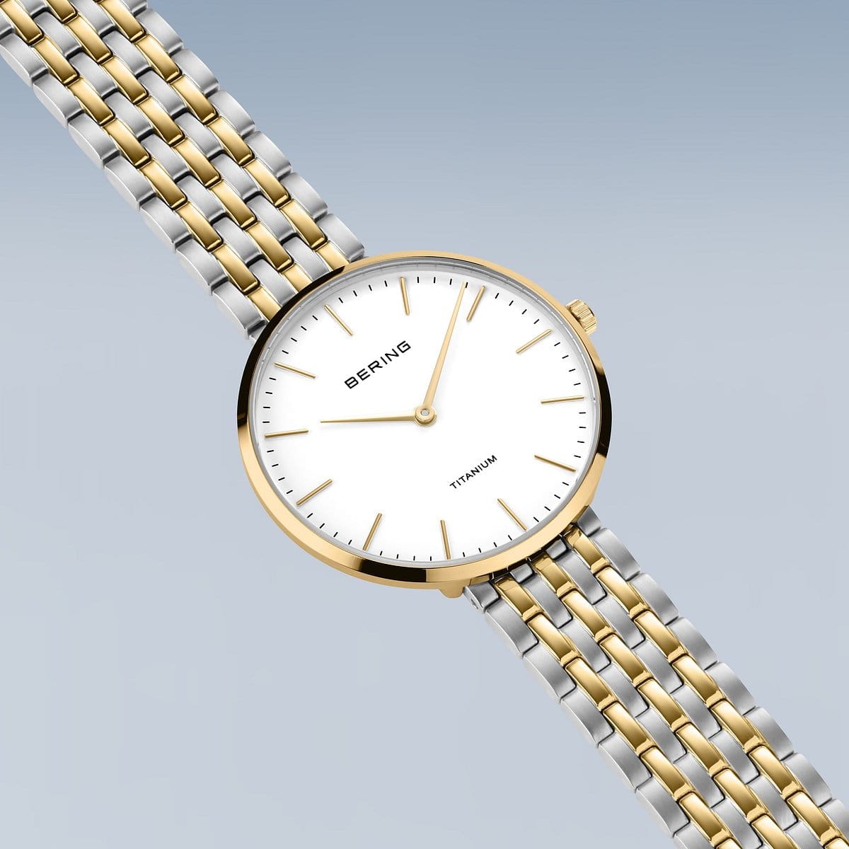 BERING Titanium Polished Gold 34mm White Dial Women's Watch 19334-010