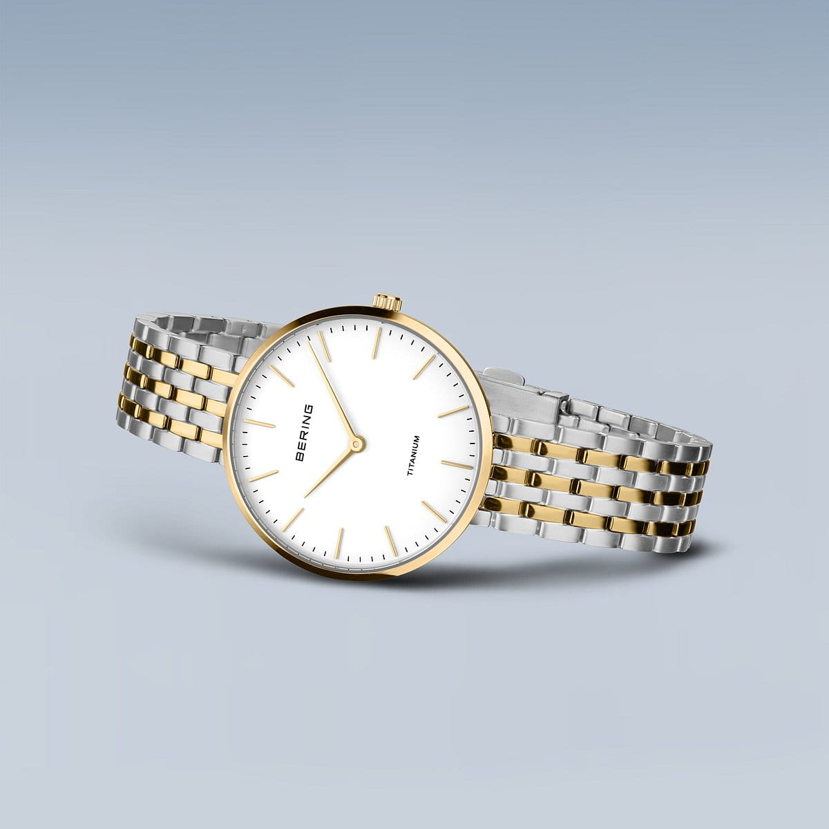 BERING Titanium Polished Gold 34mm White Dial Women's Watch 19334-010