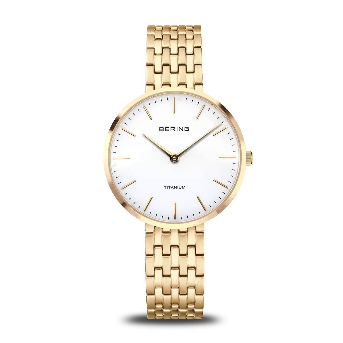 BERING Titanium Polished Gold 34mm White Dial Women's Watch 19334-334