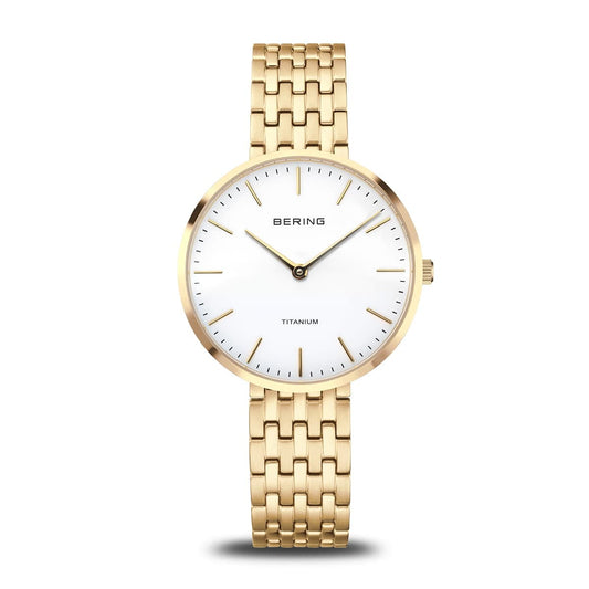BERING Titanium Polished Gold 34mm White Dial Women's Watch 19334-334