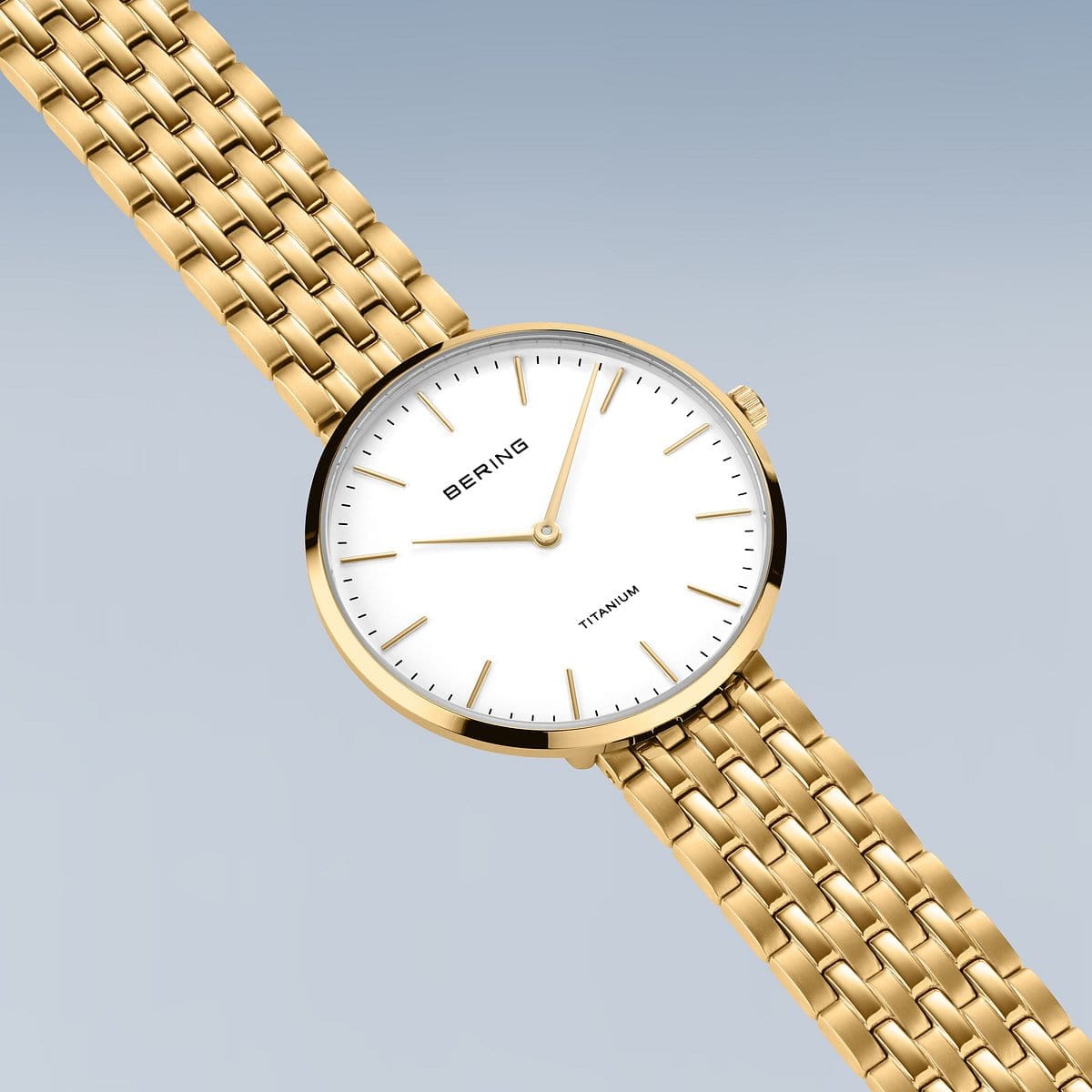 BERING Titanium Polished Gold 34mm White Dial Women's Watch 19334-334