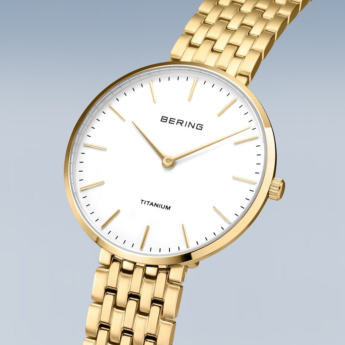 BERING Titanium Polished Gold 34mm White Dial Women's Watch 19334-334