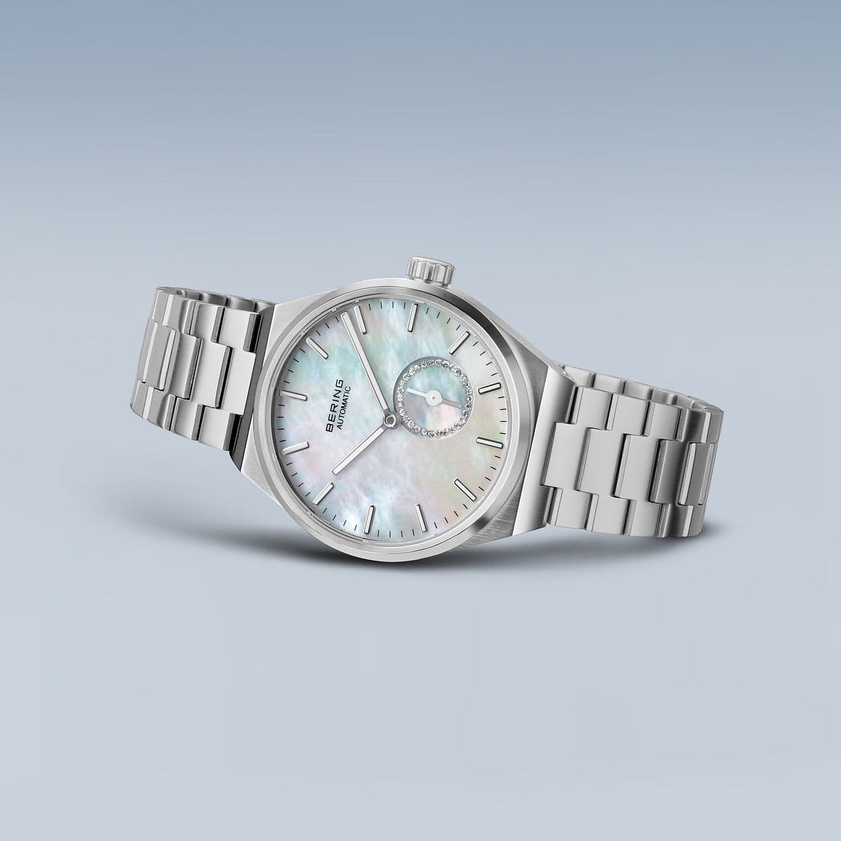 BERING Automatic Brushed Silver 35mm White Mother of Pearl Dial Women's Watch 19435-704
