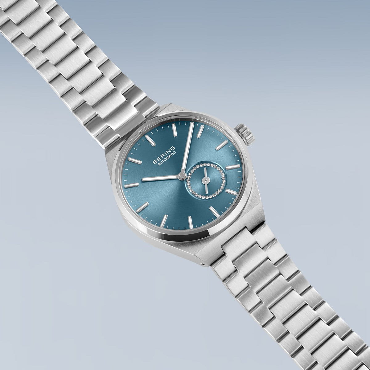 BERING Automatic Brushed Silver 35mm Blue Sunray Dial Women's Watch 19435-Charity