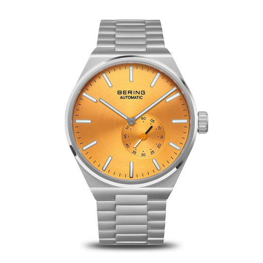 BERING Automatic Matte Silver 41mm Orange Sunray Dial Men's Watch 19441-701