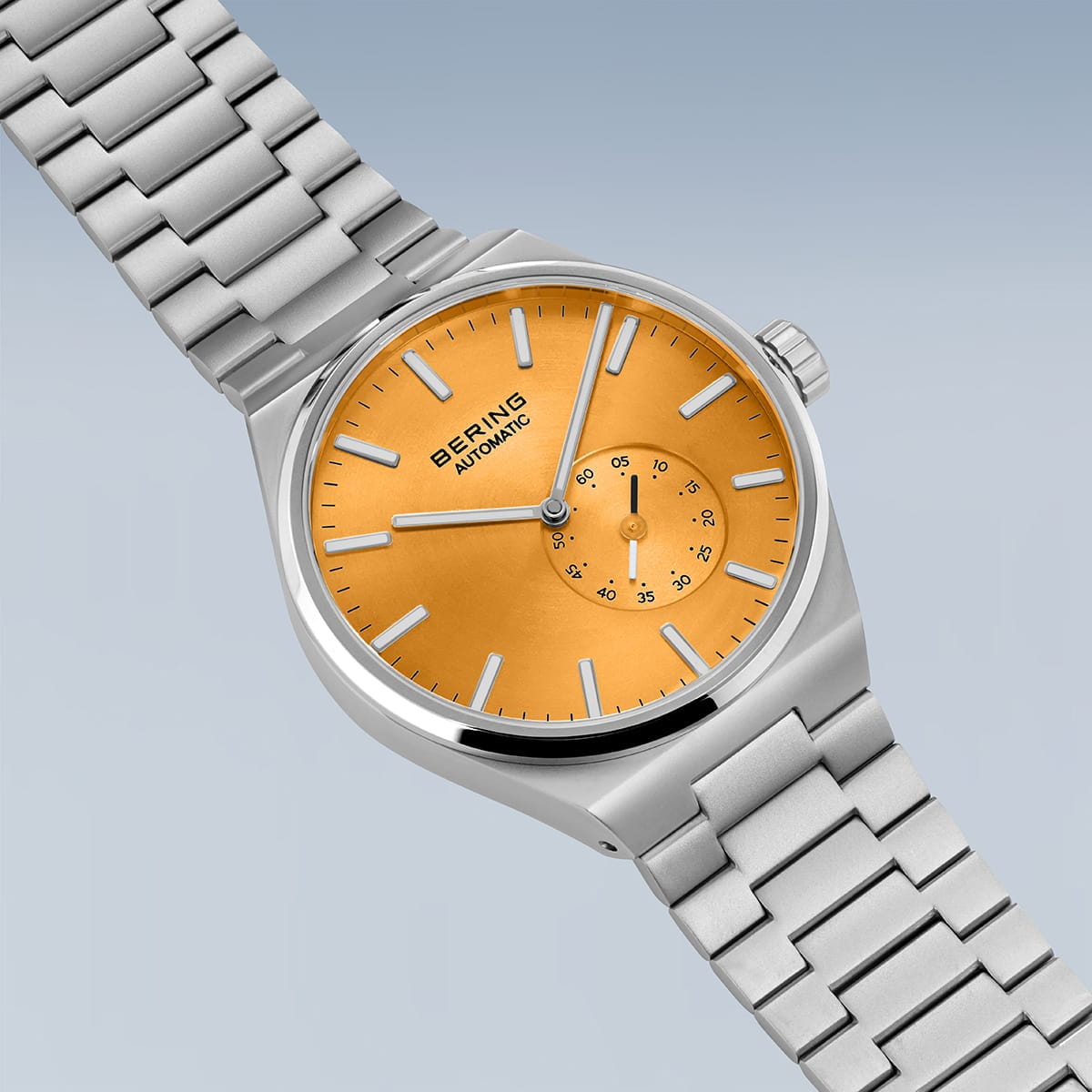 BERING Automatic Matte Silver 41mm Orange Sunray Dial Men's Watch 19441-701