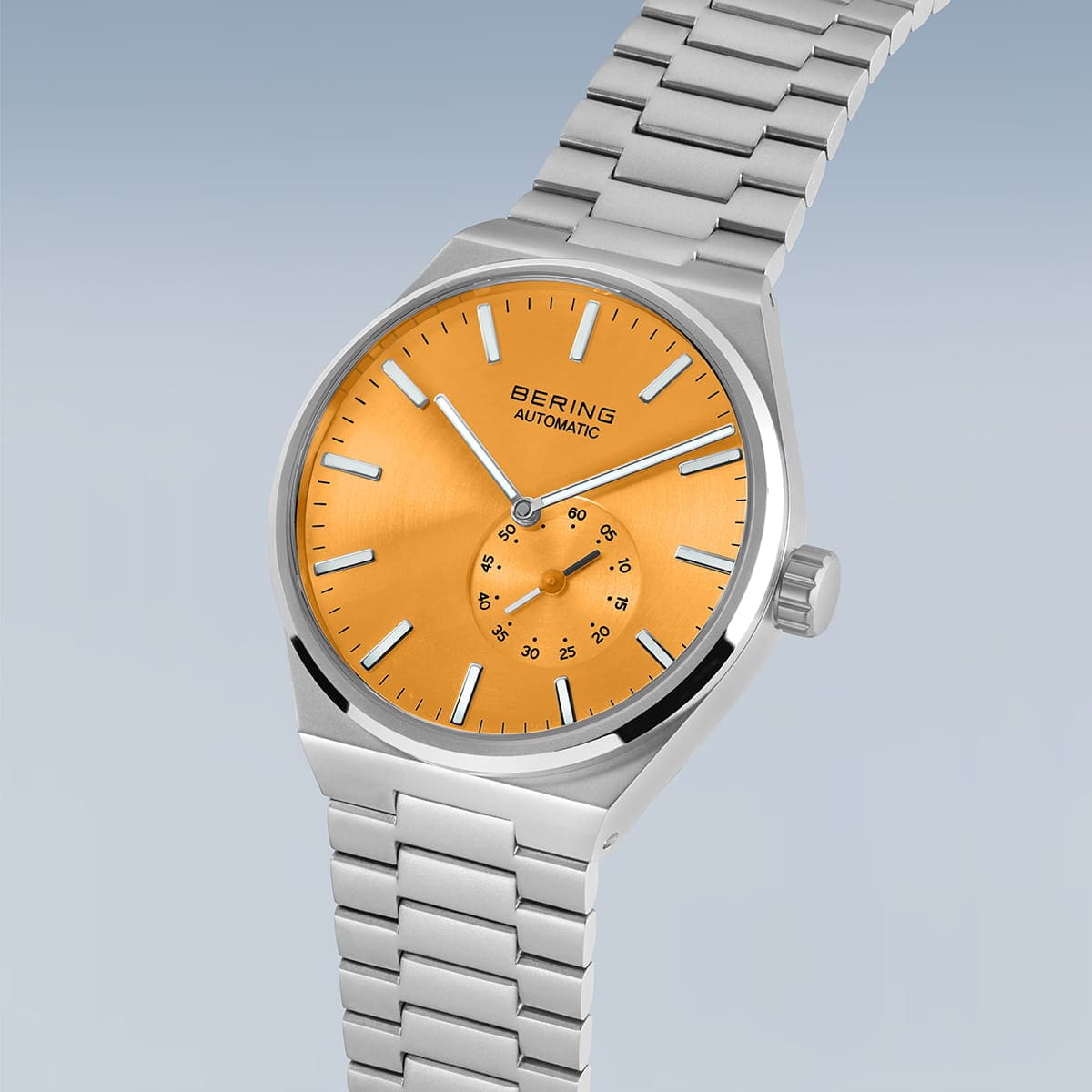 BERING Automatic Matte Silver 41mm Orange Sunray Dial Men's Watch 19441-701