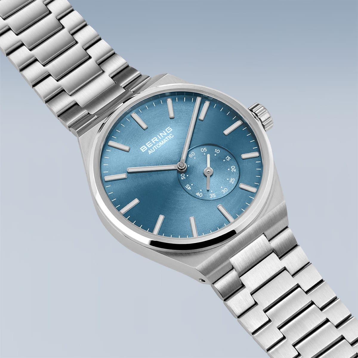 BERING Automatic Brushed Silver 41mm Blue Sunray Dial Men's Watch 19441-Charity