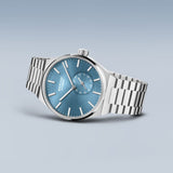 BERING Automatic Brushed Silver 41mm Blue Sunray Dial Men's Watch 19441-Charity