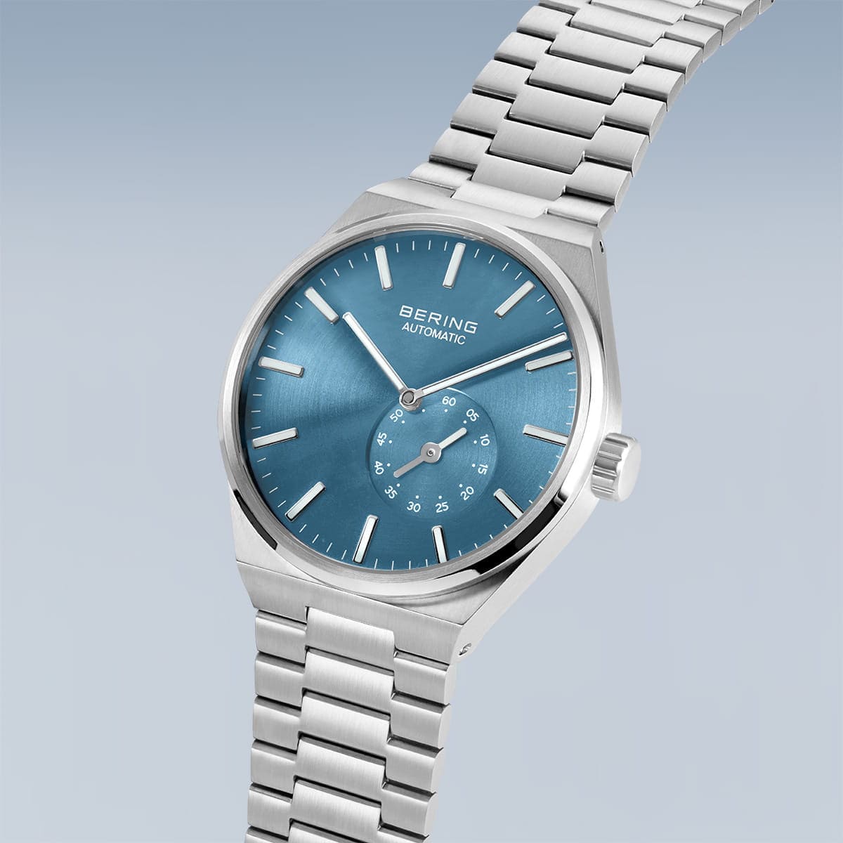 BERING Automatic Brushed Silver 41mm Blue Sunray Dial Men's Watch 19441-Charity