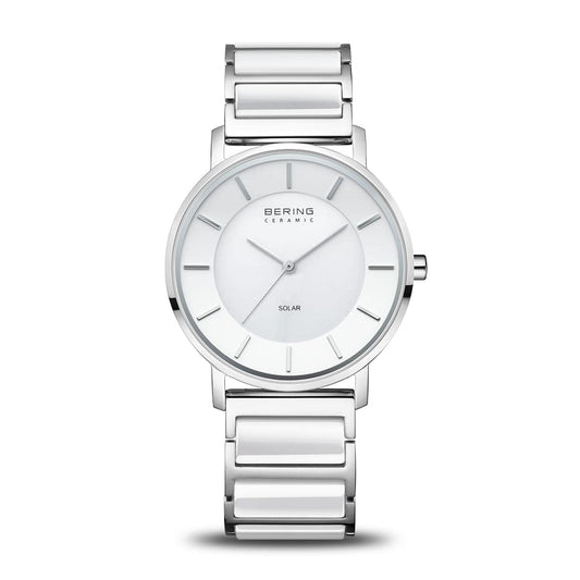 BERING Solar Polished Silver 35mm White Dial Women's Watch 19535-754