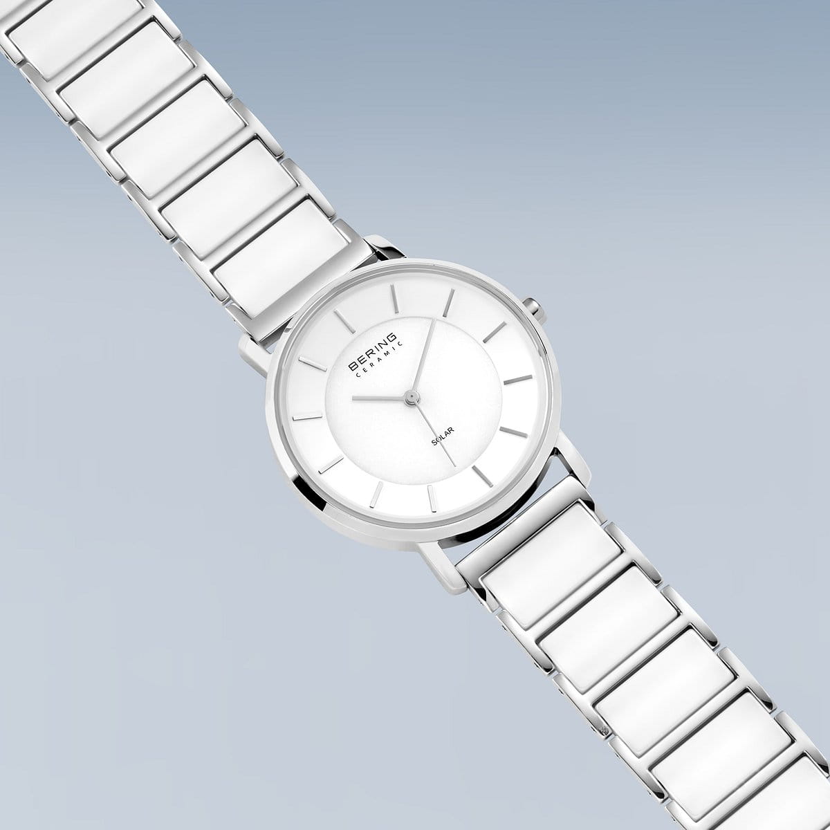 BERING Solar Polished Silver 35mm White Dial Women's Watch 19535-754