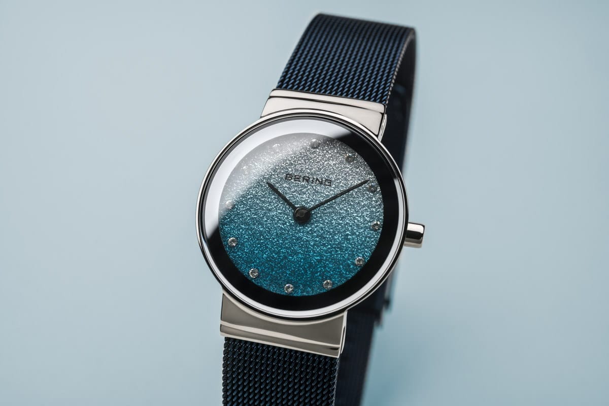 BERING Classic Polished Silver 26mm Blue/Silver Stardust Dial Women's Watch 10126-3073