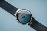 BERING Classic Polished Silver 26mm Blue/Silver Stardust Dial Women's Watch 10126-3073