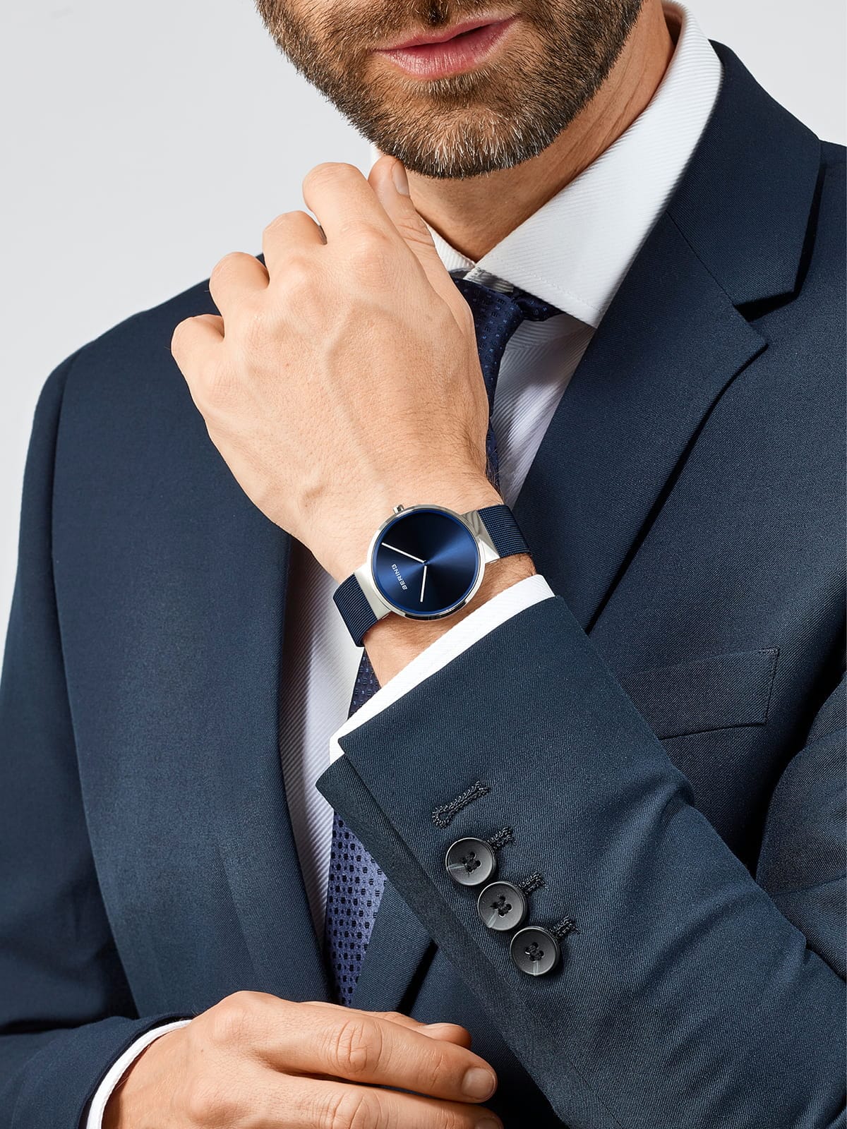 BERING Classic Polished Silver Blue 39mm Blue Sunray Dial Unisex Watch 14539-307
