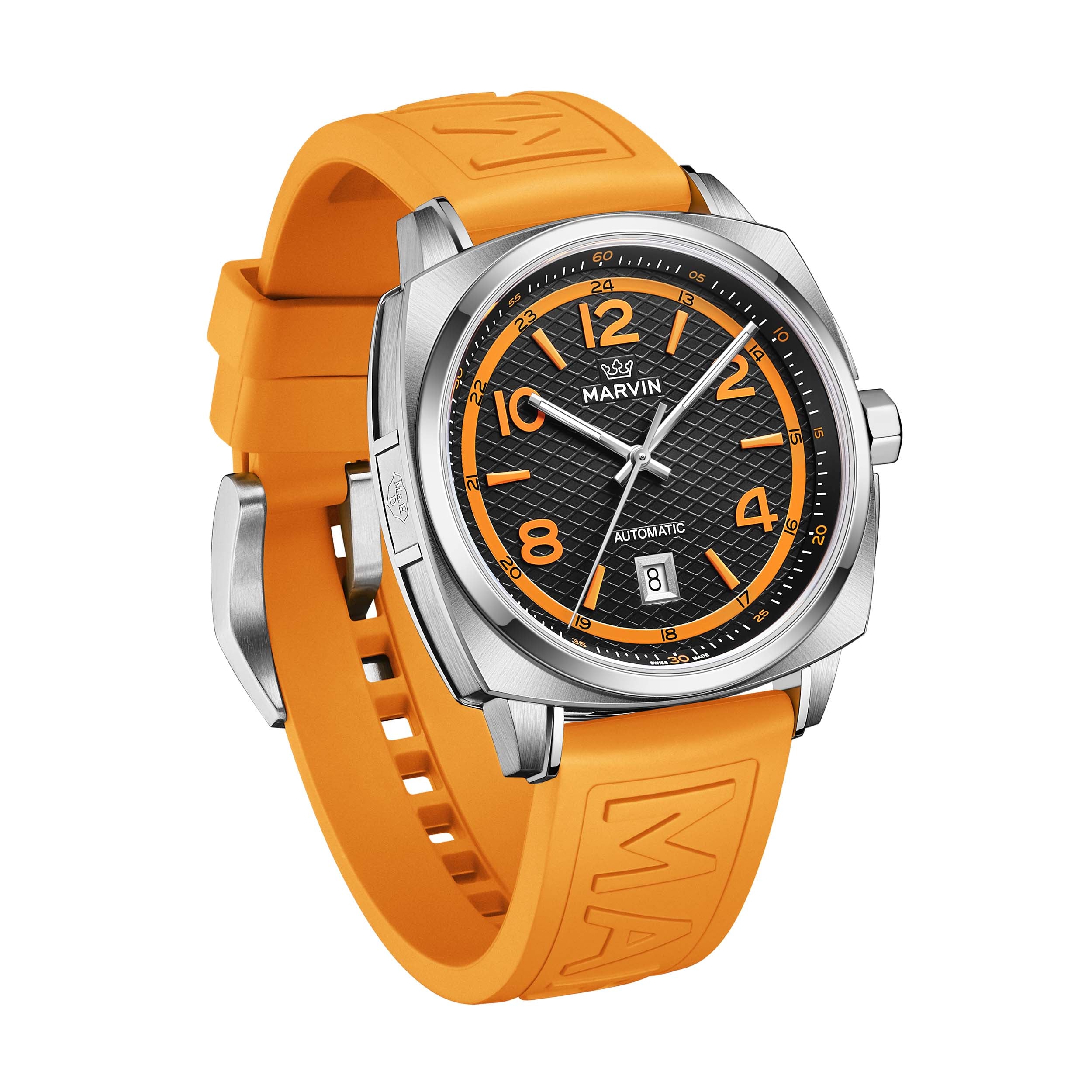 Marvin Malton Cushion 42mm Black & Orange Dial Men's Watch M119.13.63.96