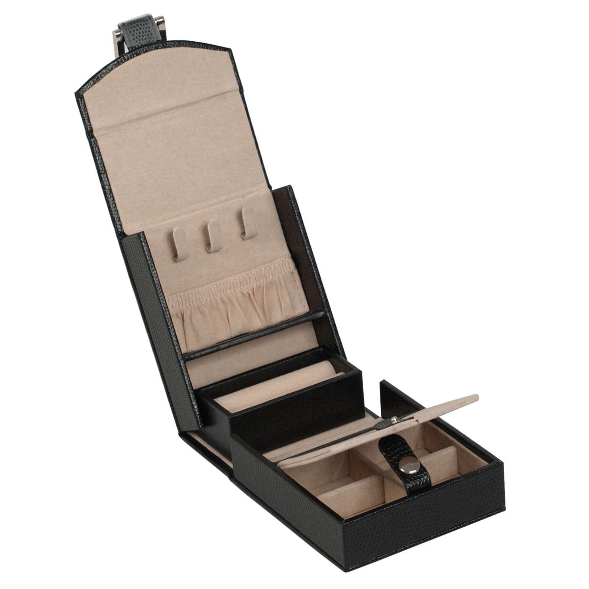WOLF Heritage Fold-out Travel Black Jewelry Box 281202