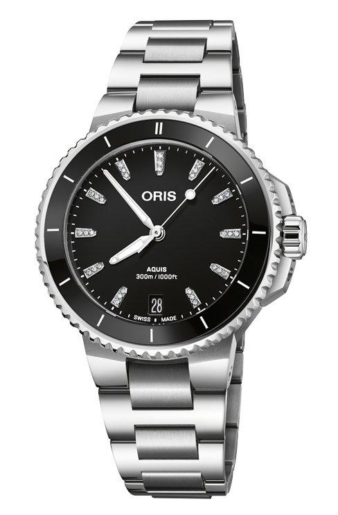 Oris Aquis Date Diamonds 36.5mm Black Dial Women's Watch 01 733 7792 4194-07 8 19 05P