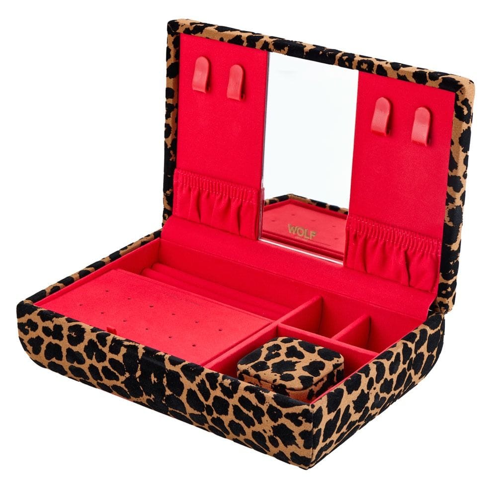 WOLF Savanna Leopard Print Medium Jewelry Box Tan/Black 395010