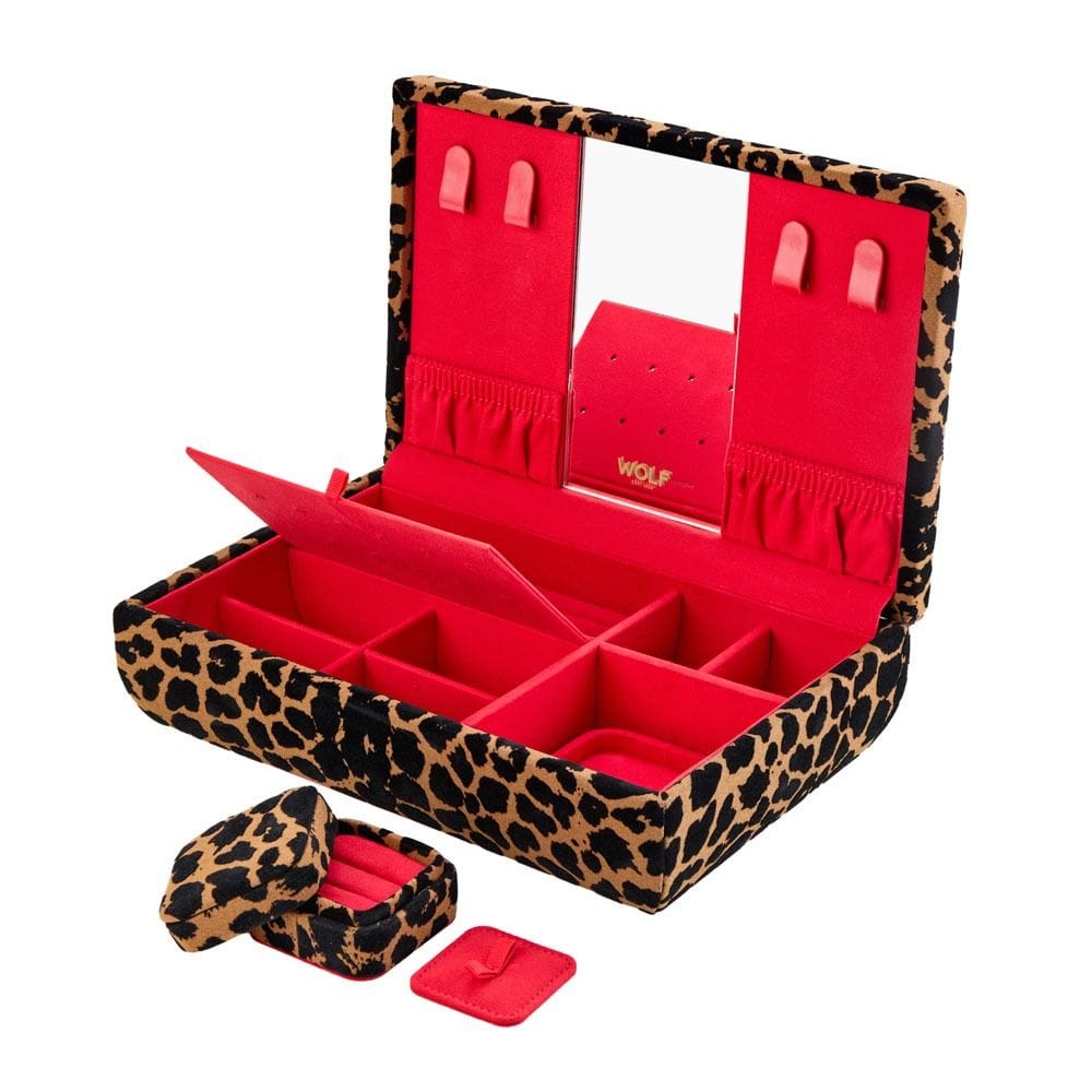 WOLF Savanna Leopard Print Medium Jewelry Box Tan/Black 395010