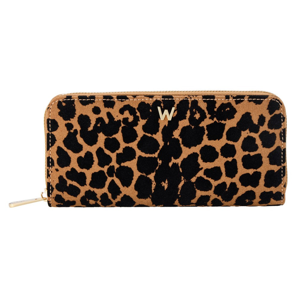 WOLF Savanna Leopard Print Long Zip Wallet Tan/Black 395013