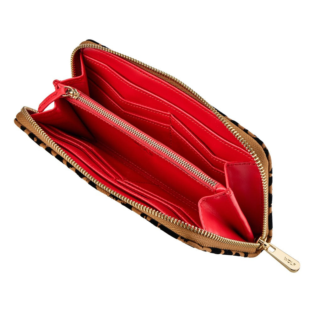 WOLF Savanna Leopard Print Long Zip Wallet Tan/Black 395013