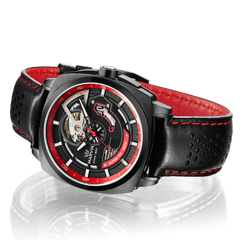 Marvin Malton Cushion 42mm Black Red Dial Men's Watch M119.23.68.64