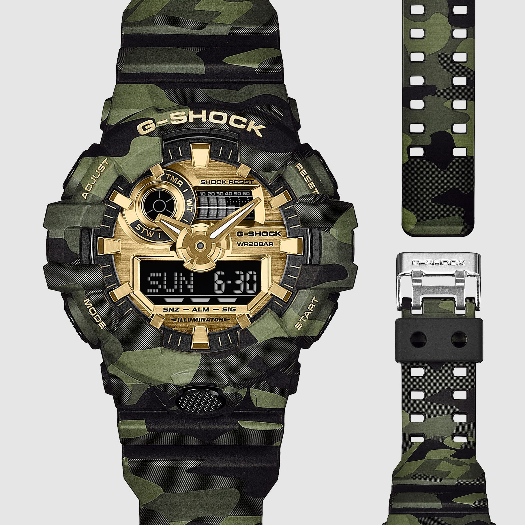 G-Shock GA-700 Bold Camo Analog-Digital 53.4mm Gold Dial Men's Watch GA700CMG-3A