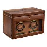 WOLF Brogue Double Watch Winder with Storage Burnished Brown 440206