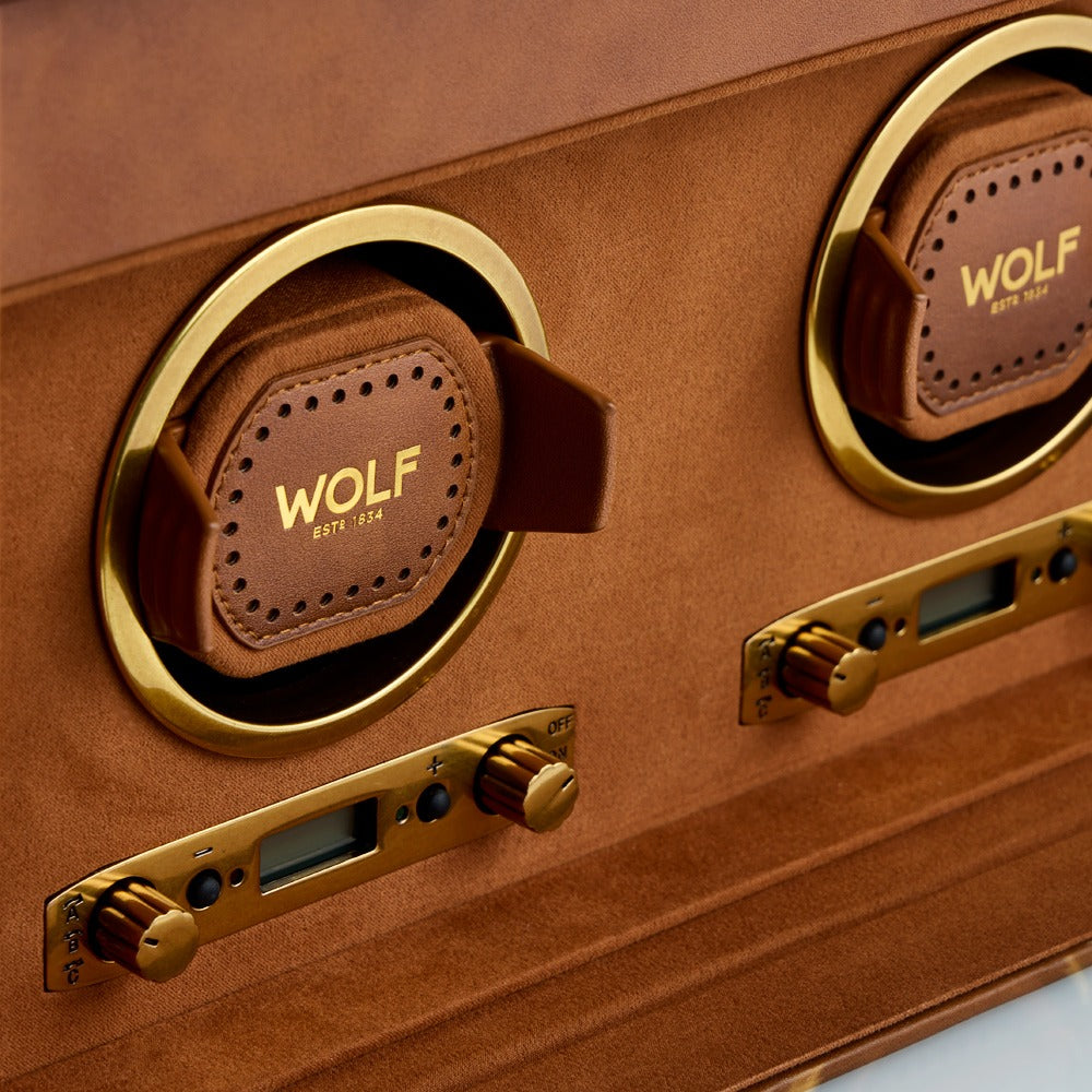 WOLF Brogue Double Watch Winder with Storage Burnished Brown 440206