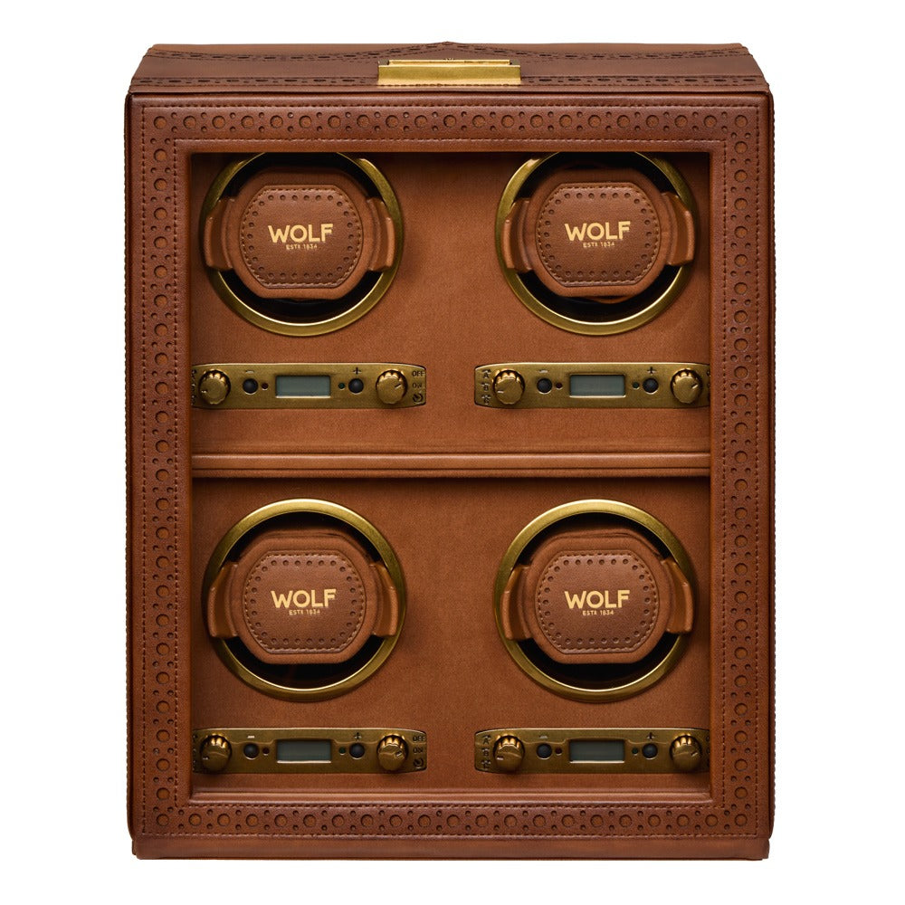 WOLF Brogue 4 Piece Watch Winder Burnished Brown 440406