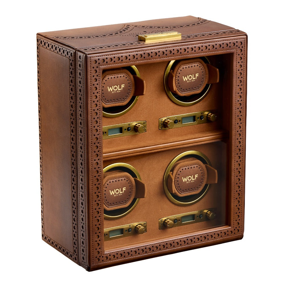 WOLF Brogue 4 Piece Watch Winder Burnished Brown 440406
