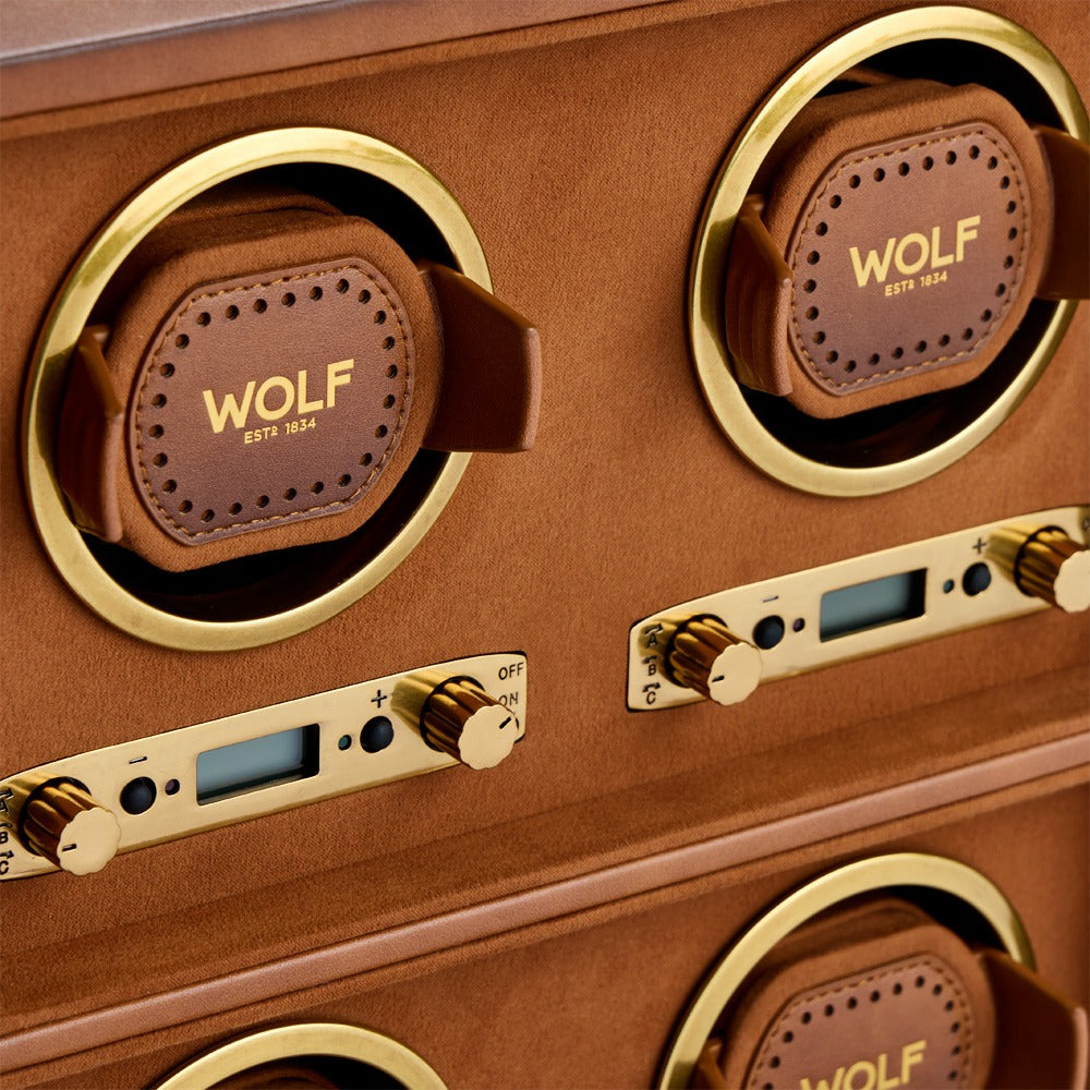 WOLF Brogue 4 Piece Watch Winder Burnished Brown 440406