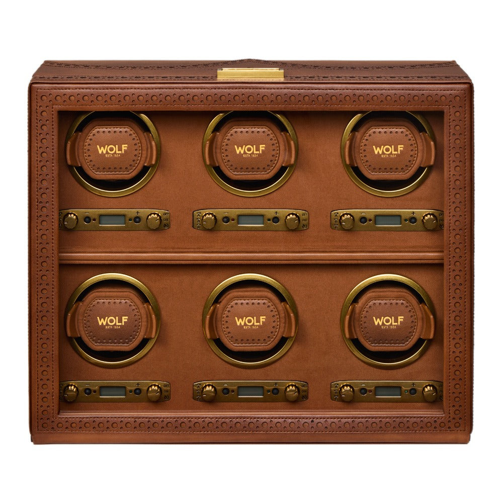 WOLF Brogue 6 Piece Watch Winder Burnished Brown 440606
