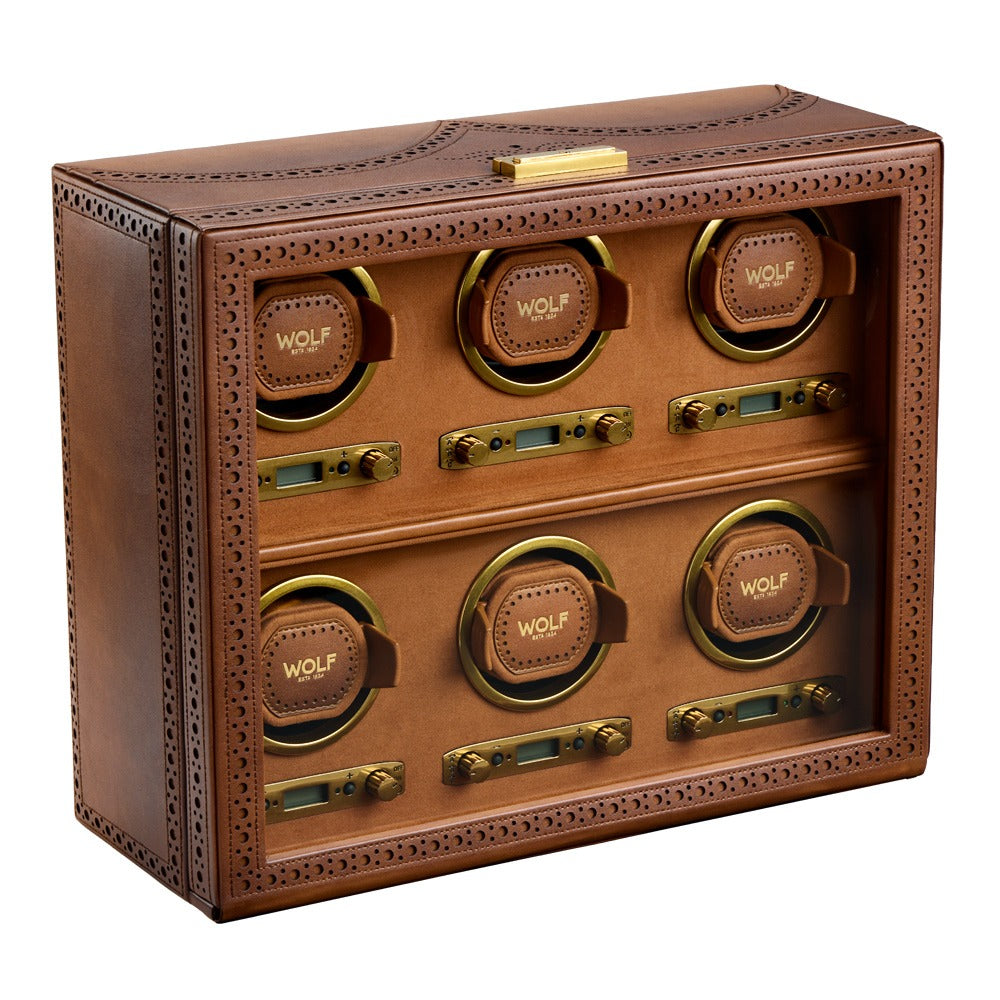 WOLF Brogue 6 Piece Watch Winder Burnished Brown 440606