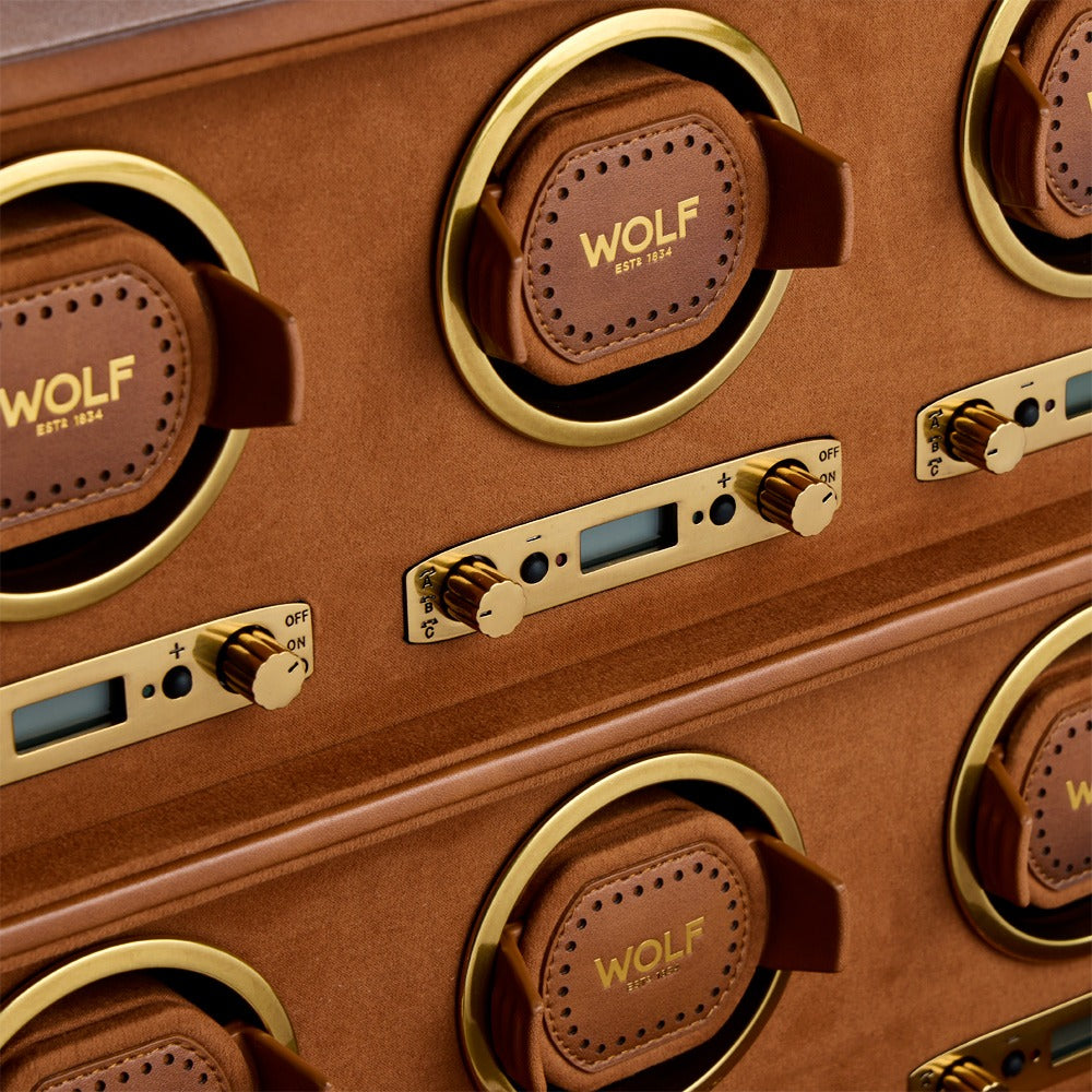 WOLF Brogue 6 Piece Watch Winder Burnished Brown 440606